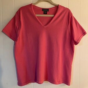Eddie Bauer Top Women’s XXL Pink Short Sleeved V Neck Stretchy Pima Cotton